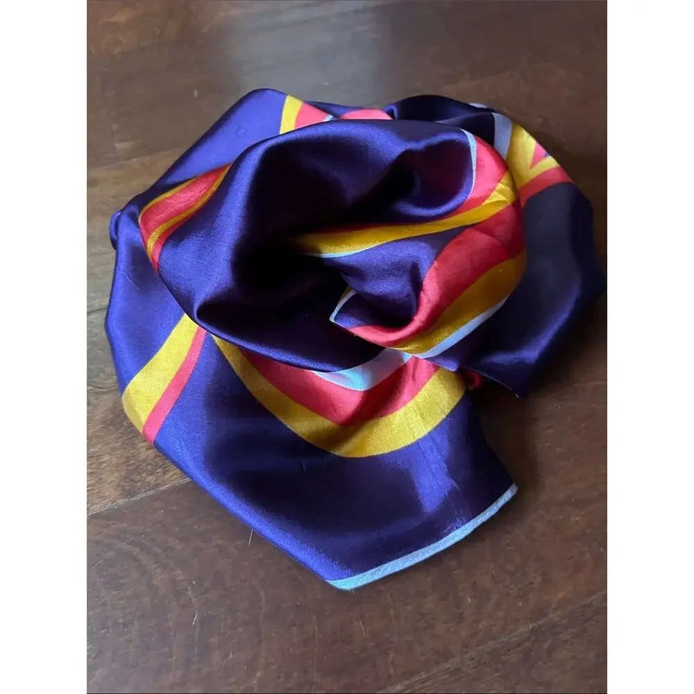 Vintage Bold Purple Scarf with Red, Yellow & White Circular Accents, Hand Rolled